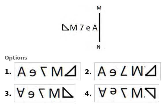 Figure for question 40: Select the correct mirror image of the given figure when the mirror is placed at MN as shown below.