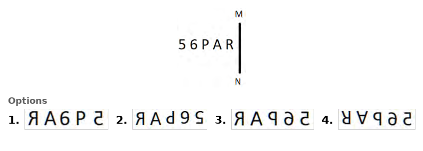 Figure for question 29: Select the correct mirror image of the given figure when the mirror is placed at MN as shown below.